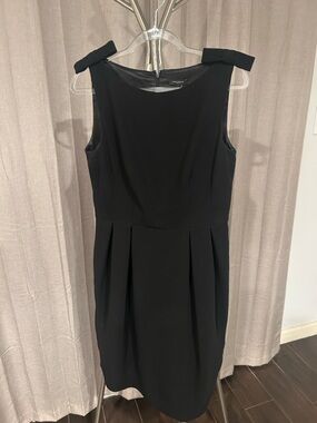 Ann Taylor Black Sleeveless Midi Dress with Shoulder Bow Accents